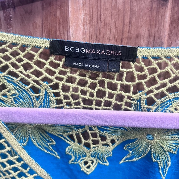 BCBGMaxAzria Teal Dress with Lime Crochet and Gold Embroidery - Picture 2 of 6